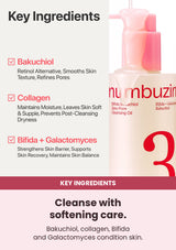Numbuzin No.3 Bifida Bakuchiol Zero Pore Cleansing Oil 200ml — key ingredients