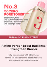Numbuzin No.3 50 Zero Pore Milky Toner overview with 50 ferments, pore care, radiance and barrier support