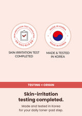 Numbuzin No.4 toner pads skin irritation testing and Korean manufacturing