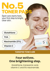Numbuzin No.5+ Vitamin Niacinamide Concentrated Pad 180ml (1 Box = 70 Pads) — targeted tone care: Four actives. One brightening step.