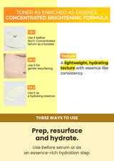 Numbuzin No.5+ Vitamin Boosting Essential Toner 200ml — three ways to use: Prep, resurface and hydrate.