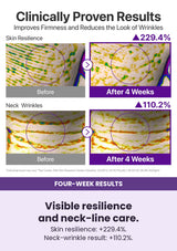 NUMBUZIN No.9 essence — Visible resilience and neck-line care. Skin resilience: +229.4%. Neck-wrinkle result: +110.2%.