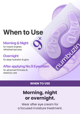NUMBUZIN No.9 eye patches — Morning, night or overnight. Wear after eye cream for a focused moisture treatment.