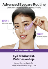 NUMBUZIN No.9 eye patches — Eye cream first. Patches on top. Layer the No.9 pair for more intensive firming care.