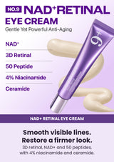 NUMBUZIN No.9 eye20 — Smooth visible lines. Restore a firmer look. 3D retinal, NAD+ and 50 peptides, with 4% niacinamide and ceramide.