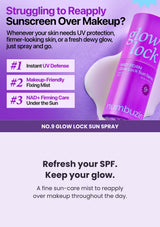 NUMBUZIN No.9 Glow Lock Sun Spray for reapplication over makeup, UV protection and a fresh dewy finish