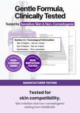 Tested for skin compatibility. Skin irritation and non-comedogenic testing from NUMBUZIN.