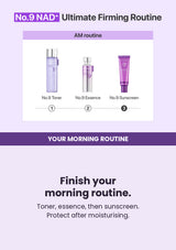 NUMBUZIN No.9 NAD+ Peptides Dewy Sun Essence — Finish your morning routine. Toner, essence, then sunscreen. Protect after moisturising.