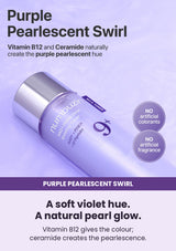 NUMBUZIN No.9 toner — A soft violet hue. A natural pearl glow. Vitamin B12 gives the colour; ceramide creates the pearlescence.