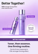 NUMBUZIN No.9 toner — Toner, then essence. One firming routine. The No.9 duo measured a 178% stronger firming effect.