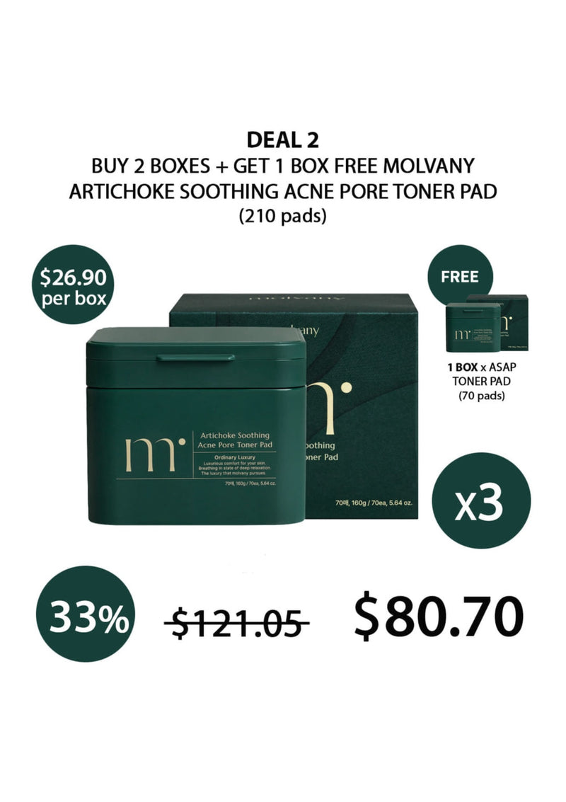 [MOLVANY] Artichoke Soothing Acne Pore Toner Pad 160ml (70 Pads)