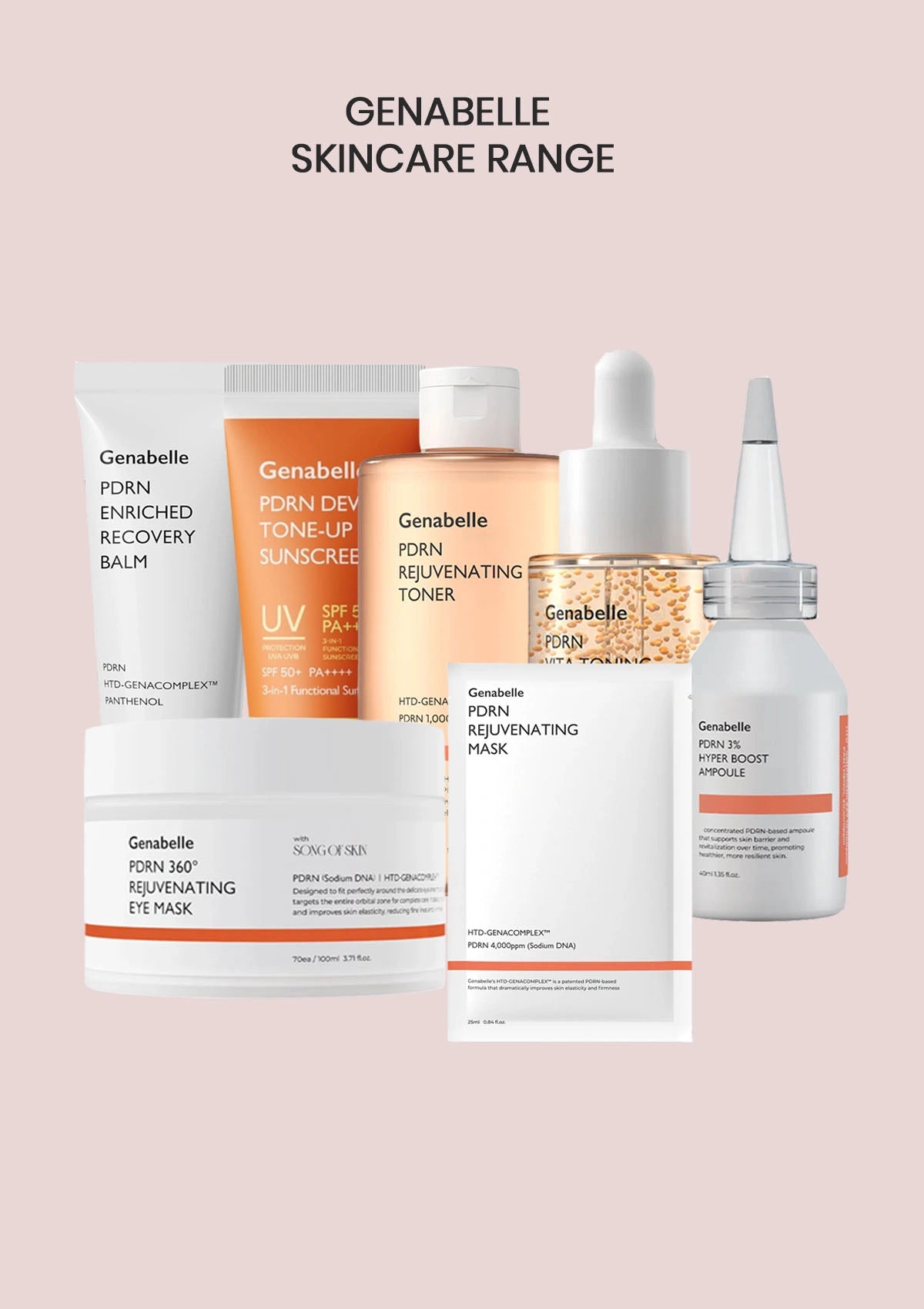 Genabelle skincare products on a light pink background