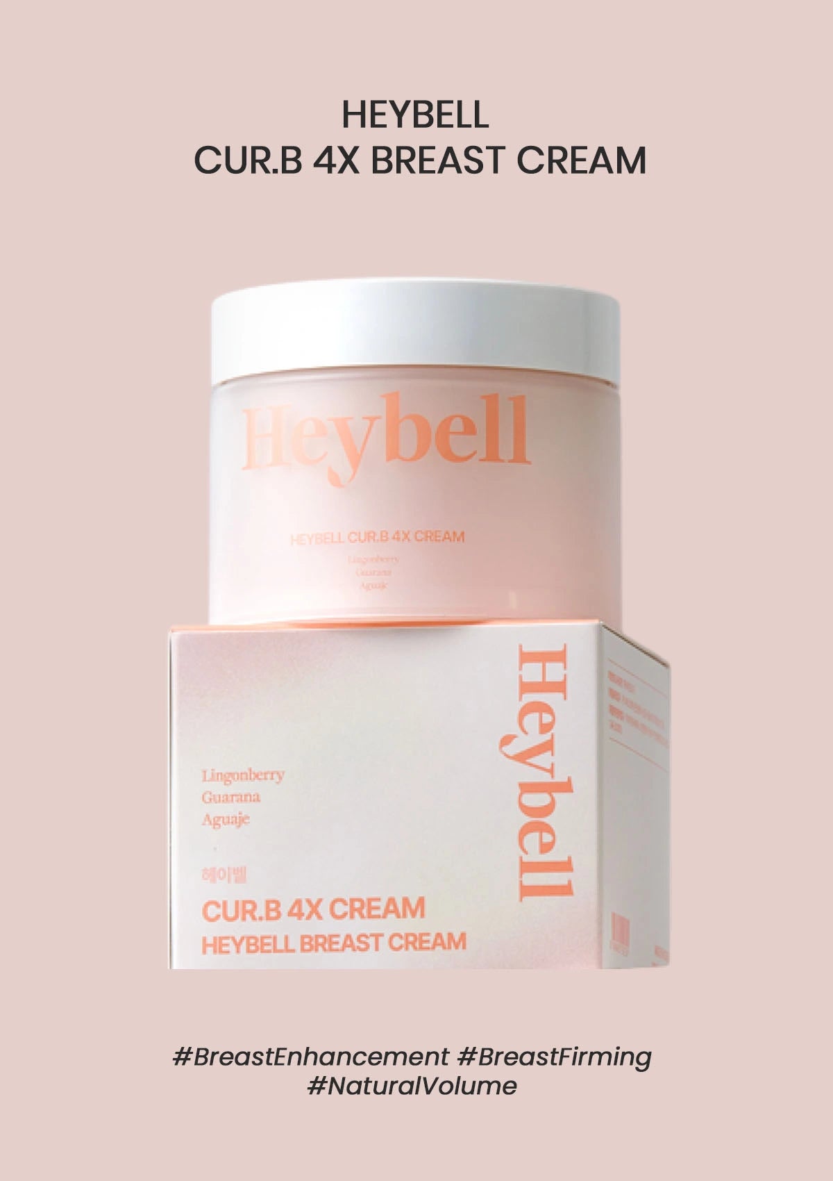 Heybell CUR.B 4X Breast Cream with packaging on a beige background