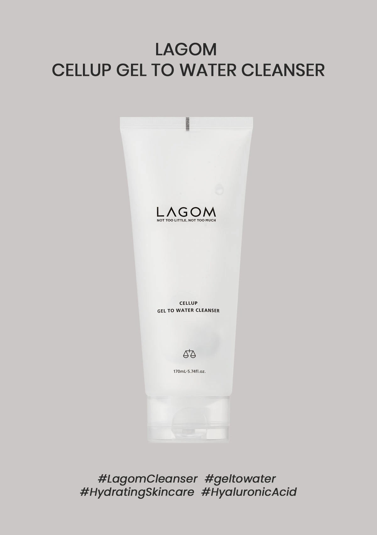 Tube of Lagom Cellup Gel to Water Cleanser on a gray background