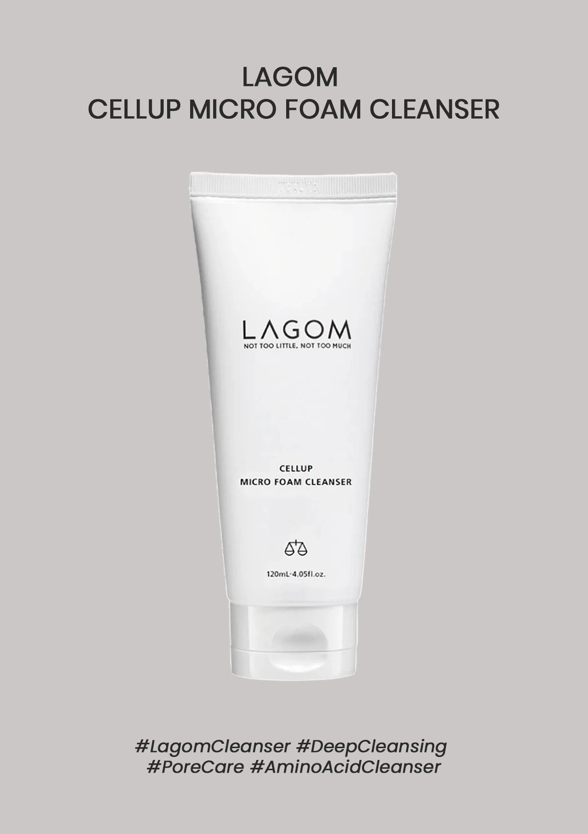 Tube of Lagom Cellup Micro Foam Cleanser on a gray background