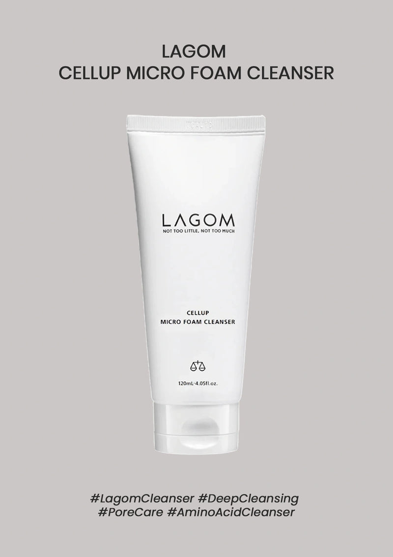 Tube of Lagom Cellup Micro Foam Cleanser on a gray background