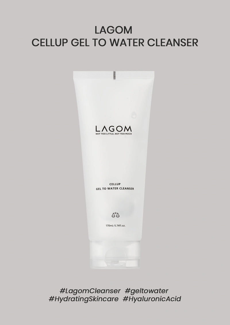 Tube of Lagom Cellup Gel to Water Cleanser on a gray background