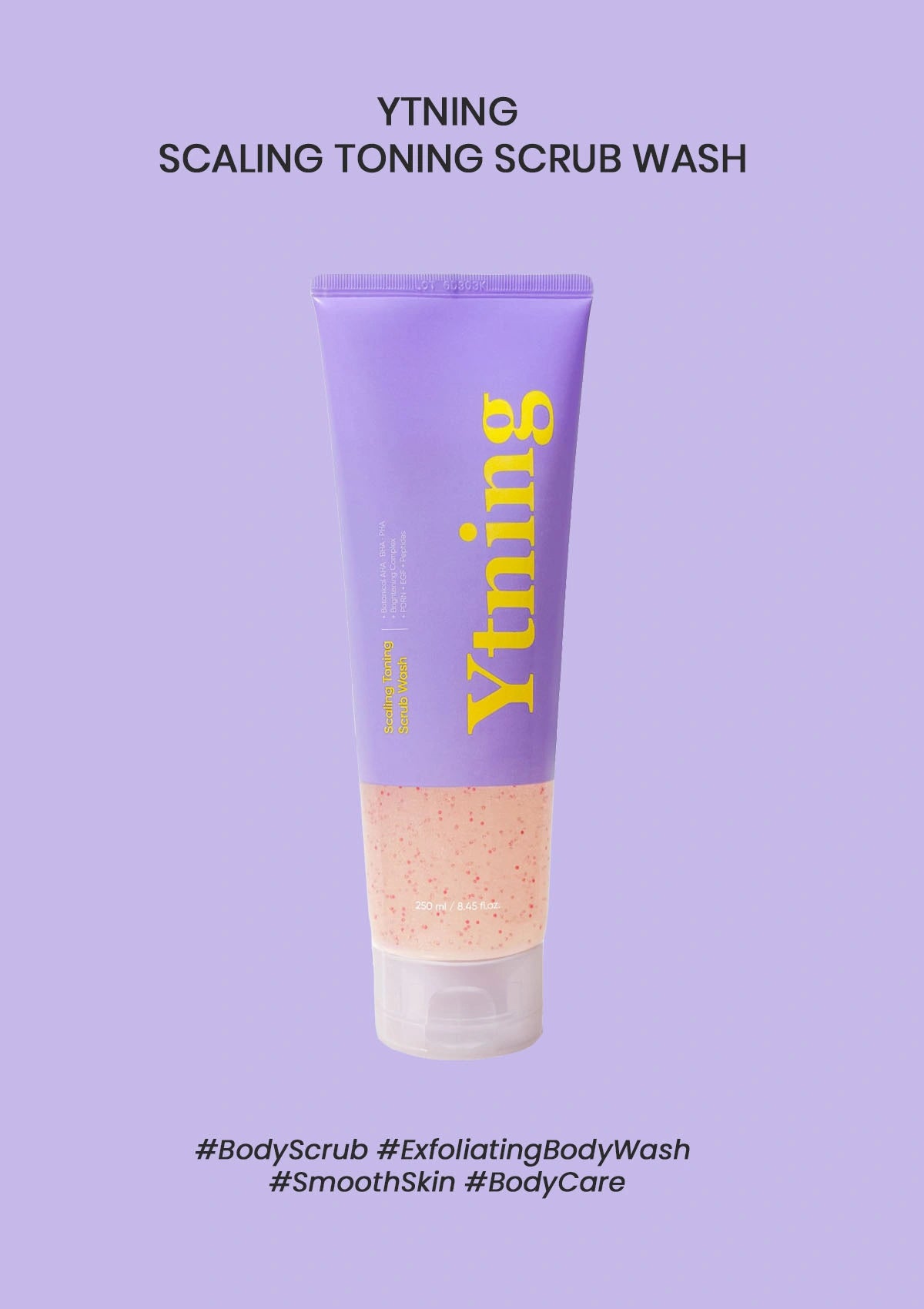 Tube of Ytning Scaling Toning Scrub Wash on a light purple background