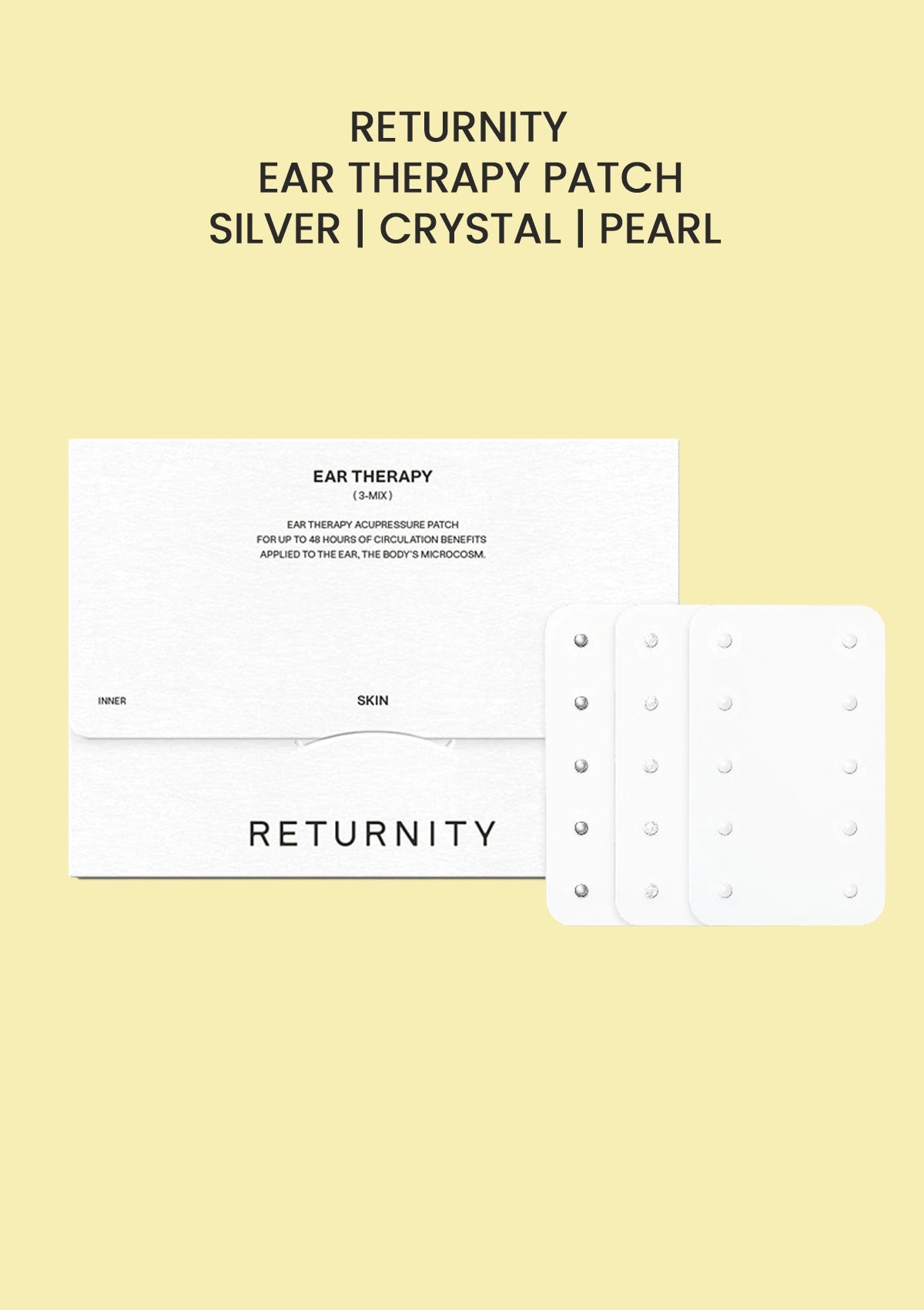 Returnity ear therapy patch on a yellow background