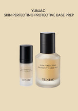 Two bottles of Yunjac Skin Perfecting Protective Base Prep on a beige background