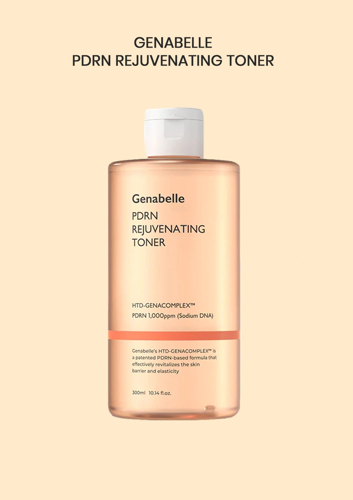 Genabelle PDRN Rejuvenating Toner bottle on a beige background
