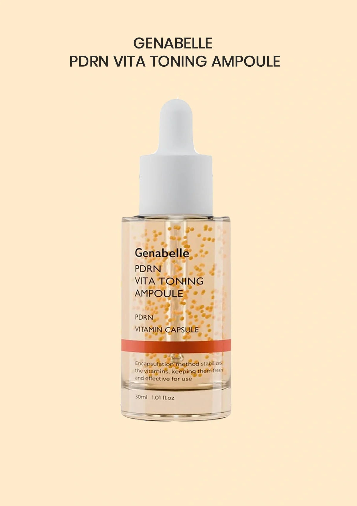 Genabelle PDRN Vita Toning Ampoule bottle on a beige background | GENABELLE PDRN Vita Toning Ampoule gallery 1 of 13