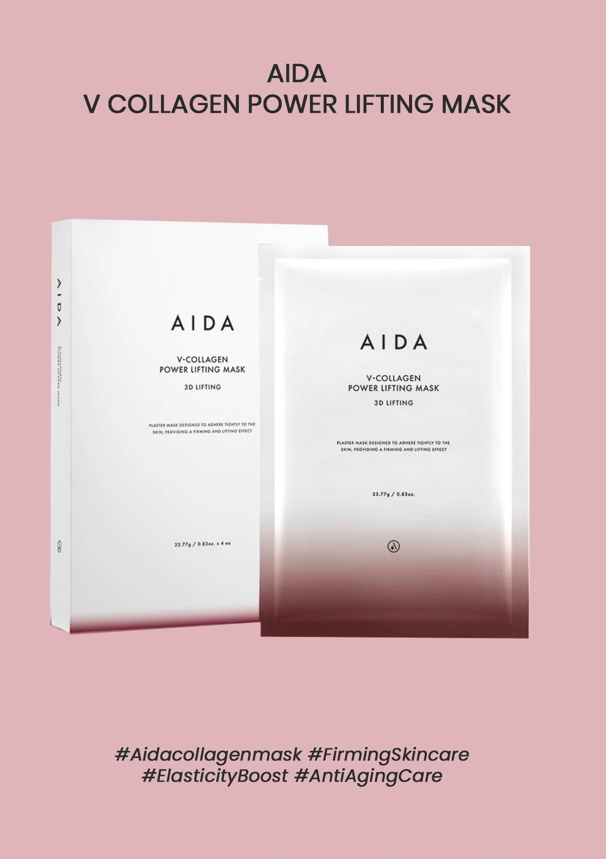 AIDA V Collagen Power Lifting Mask packaging on a pink background