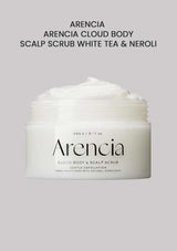Arencia Cloud Body Scalp Scrub with White Tea & Neroli on a gray background