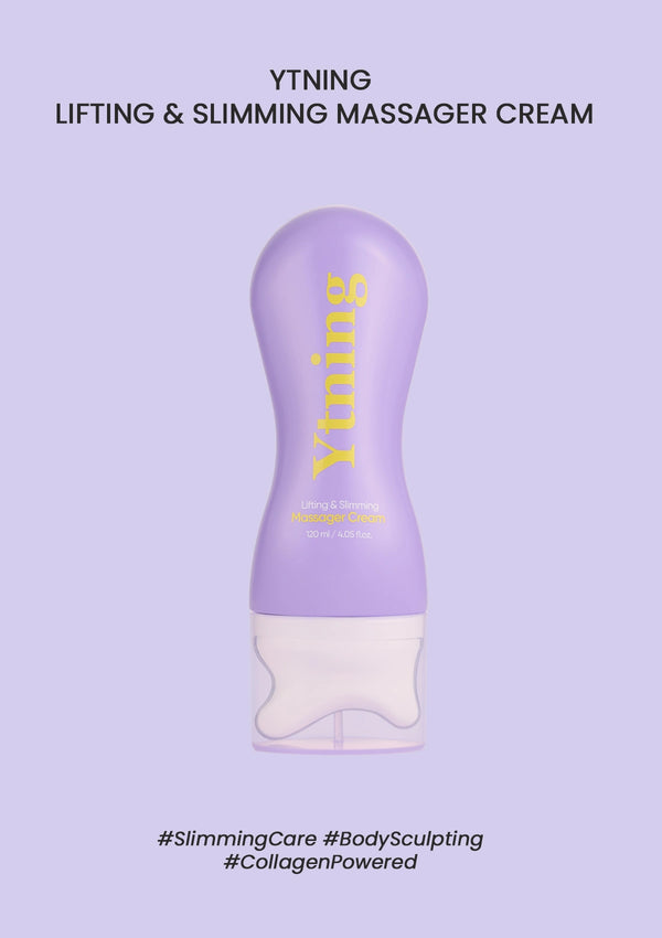 Purple massage cream bottle with 'YTNING' branding on a light purple background