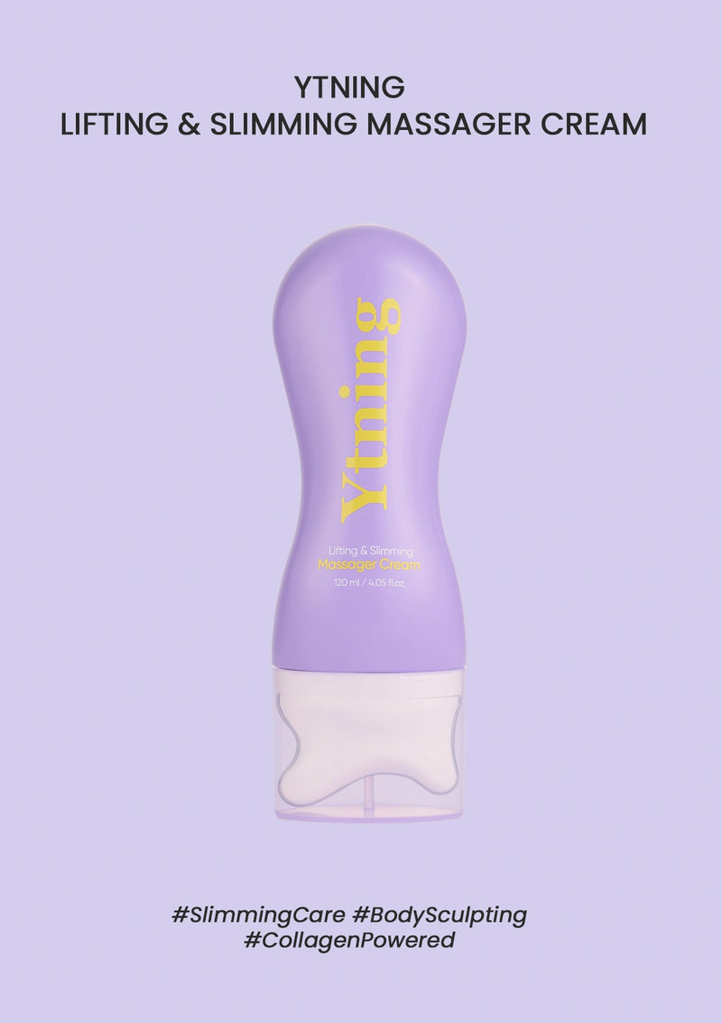 Purple massage cream bottle with 'YTNING' branding on a light purple background