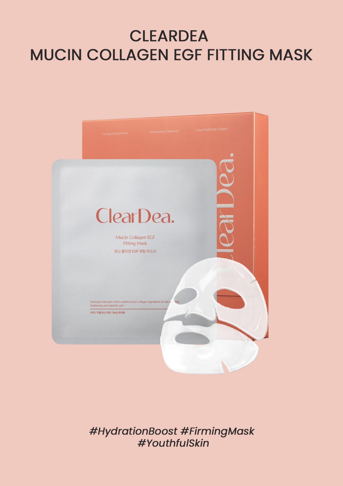 ClearDea mucin collagen EGF fitting mask packaging on a pink background