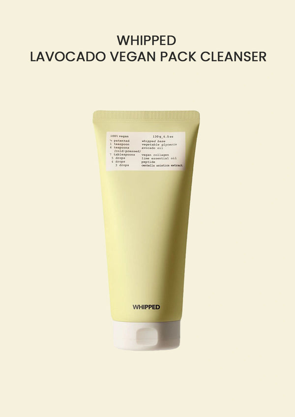 Whipped Lavocado Vegan Pack Cleanser tube on a beige background