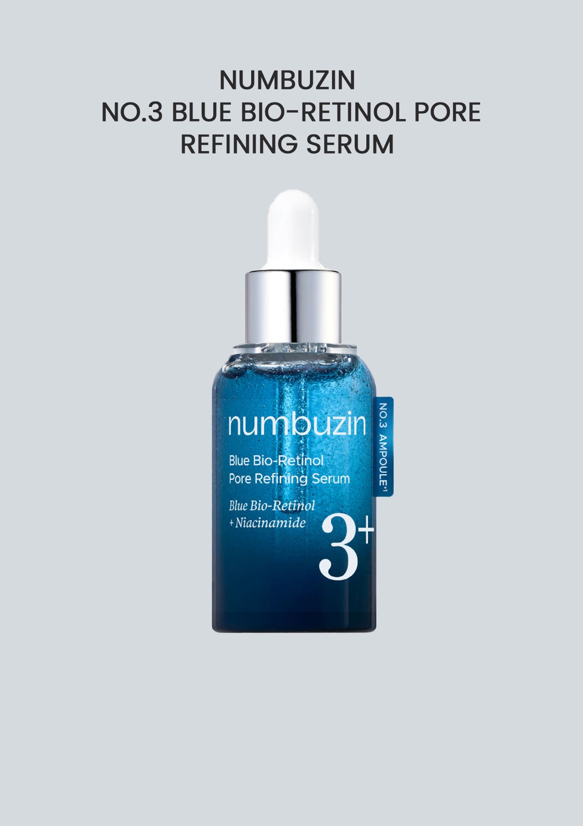 Numbuzin No.3 Blue Bio-Retinol Pore Refining Serum bottle on a light gray background