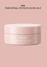 A jar of Abib PDRN Retinal Eye Patch Glow Jelly on a solid dusty pink background, with the brand name and product name printed above.