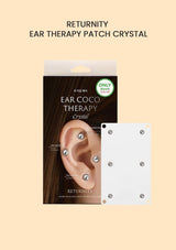 Ear therapy patch crystal packaging with ear illustration on a beige background