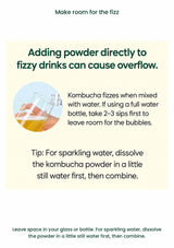 Leave room for fizz when preparing TEAZEN Kombucha in a glass or bottle