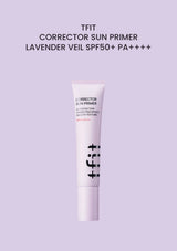 TFIT CORRECTOR SUN PRIMER LAVENDER VEIL SPF50+ PA++++ on a solid lavender background