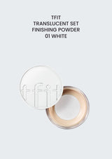 TFIT Translucent Set Finishing Powder 01 White, renewed packaging on a shade-matched background