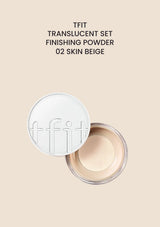 TFIT Translucent Set Finishing Powder 02 Skin Beige, renewed packaging on a shade-matched background