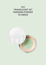 TFIT Translucent Set Finishing Powder 03 Green, renewed packaging on a shade-matched background