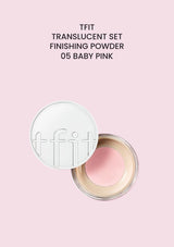 TFIT Translucent Set Finishing Powder 05 Baby Pink, renewed packaging on a shade-matched background