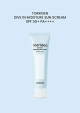 Torriden sunscreen cream tube on a light blue background