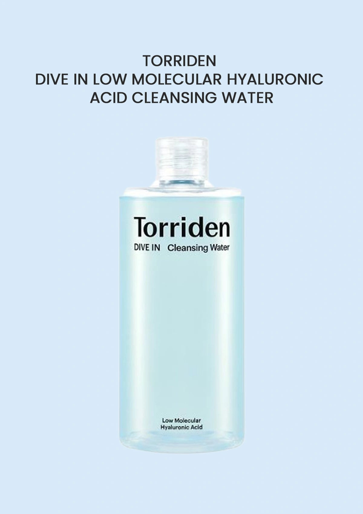Torriden cleansing water bottle on a light blue background