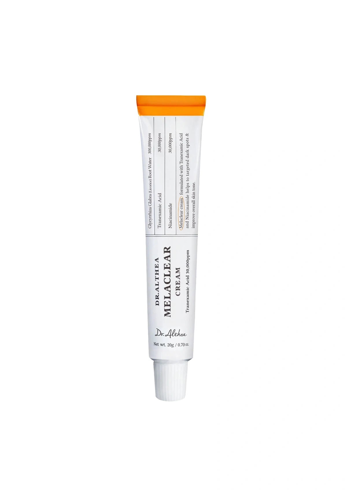 Tube of Dr. Althea Melaclear Cream on a white background