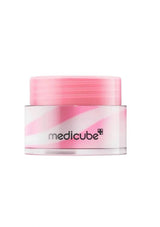 Pink and white jar with Medicube logo on a white background