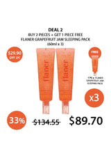 Promotional offer for Flaner Grapefruit Jam sleeping pack with pricing and deal details.