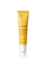 MediCube Multi-Acid Turmeric Retinol Eye Gel Serum in a yellow squeeze tube with a clear cap, shown on a plain white background.