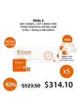 Promotional graphic for Fitany Zenithcal Fat Kill Slim with pricing and deal details.