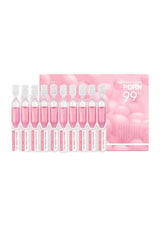 Set of pink lip gloss tubes with packaging on a white background