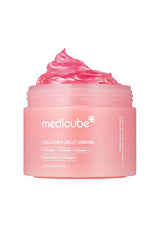 Pink jar of Medicube Collagen Jelly Cream on a white background